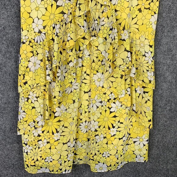Michael Kors Strap Layered Ruffle Sundress Women M Yellow Floral Chiffon Lined - Picture 3 of 10